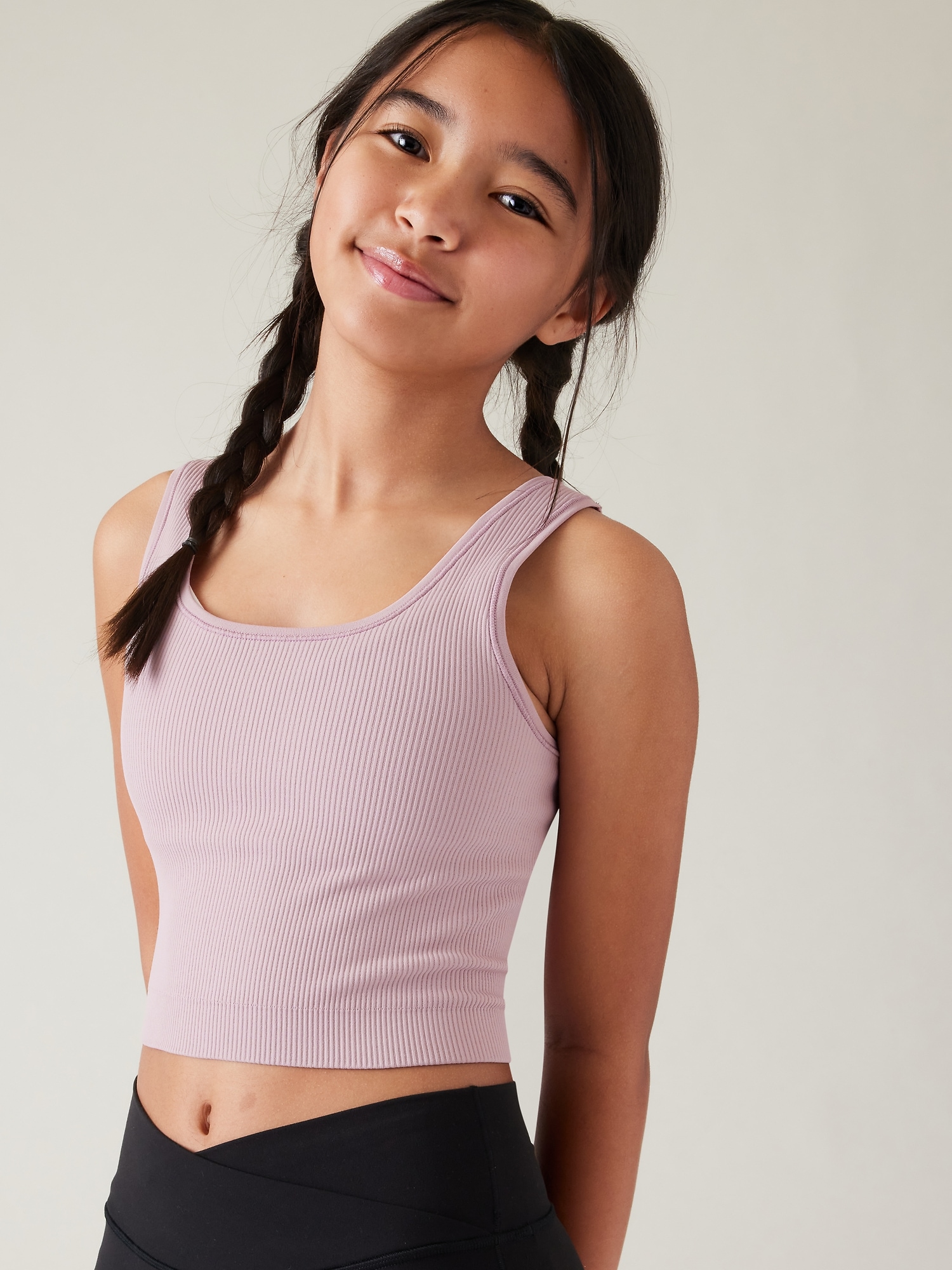 Athleta Girl Rise Above Rib Crop Tank pink. 1