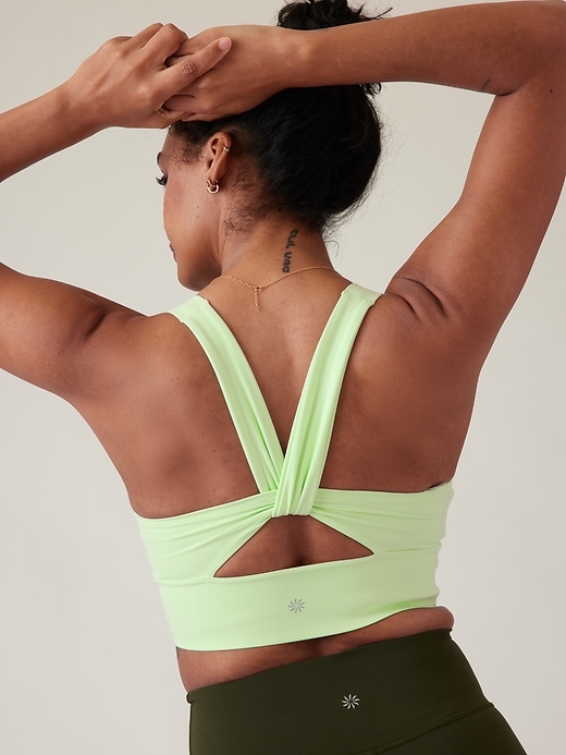 1 of 8 showing, with the color Mint Tint of product Warrior Twist Longline Sports Bra D-DD