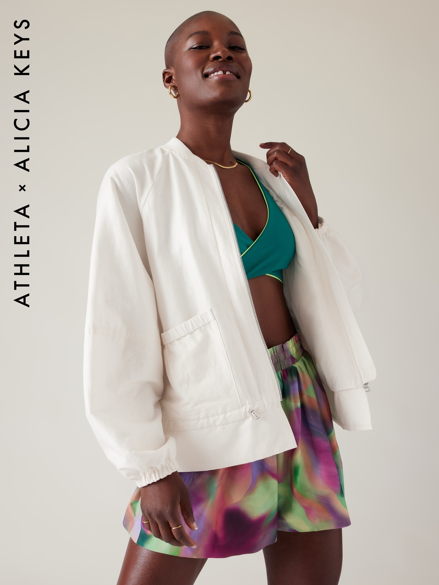 Athleta Keys Enlighten Up Linen Bomber white. 1