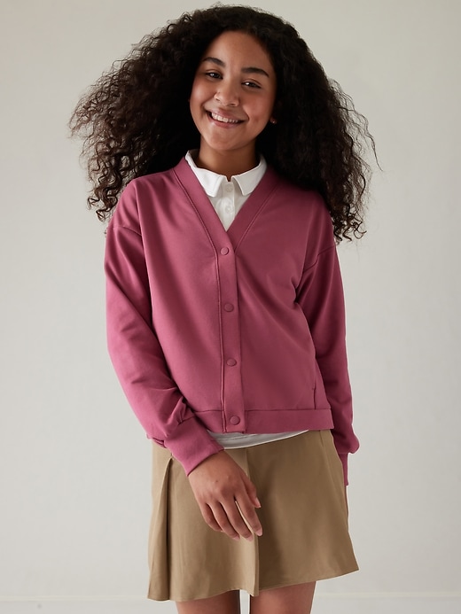 1 of 8 showing, with the color Berry Rose of product Athleta Girl RetroChill Cardigan
