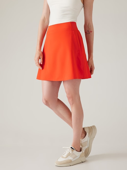 1 of 8 showing, with the color Larkspur Red of product Brooklyn Heights High Rise Skort