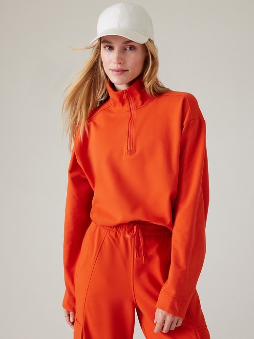 1 of 8 showing, with the color Larkspur Red of product Retroterry 1/4 Zip Sweatshirt