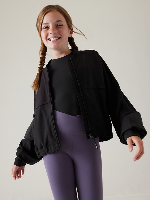 1 of 8 showing, with the color Black of product Athleta Girl Good Days Bomber