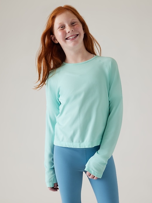 1 of 8 showing, with the color Bleached Aqua of product Athleta Girl Power Up Sport Length Seamless Top