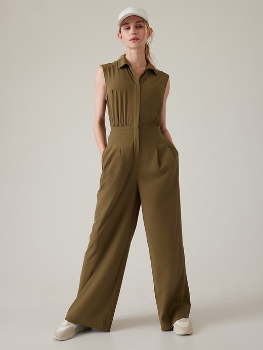 1 of 8 showing, with the color Acacia Olive of product Brooklyn Heights Wide Leg Jumpsuit