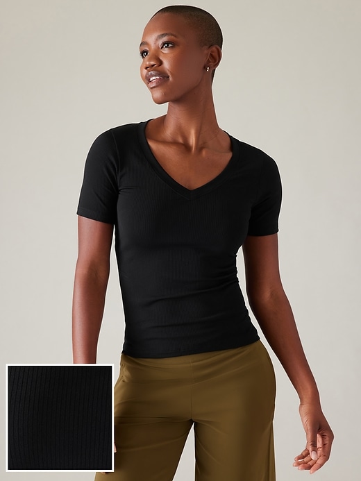 1 of 8 showing, with the color Black of product Renew Seamless V-Neck Tee