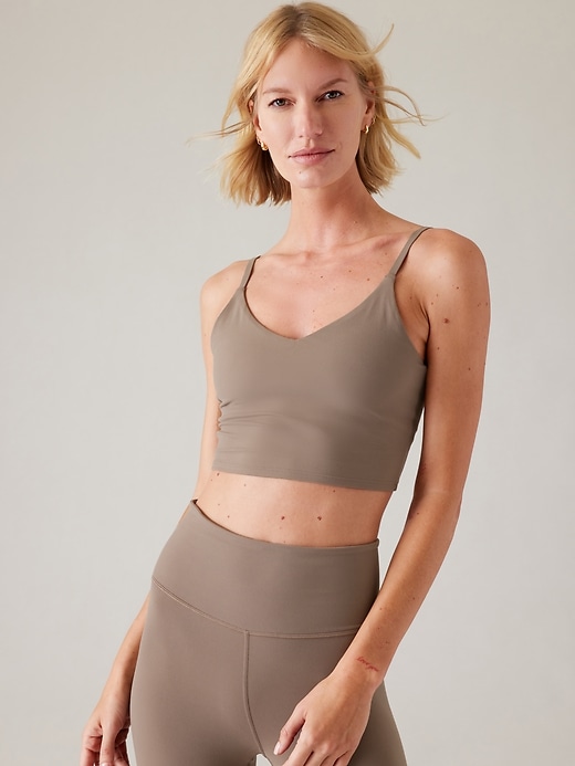 1 of 8 showing, with the color Pyrite of product Elation V-Neck Longline Sports Bra A-C