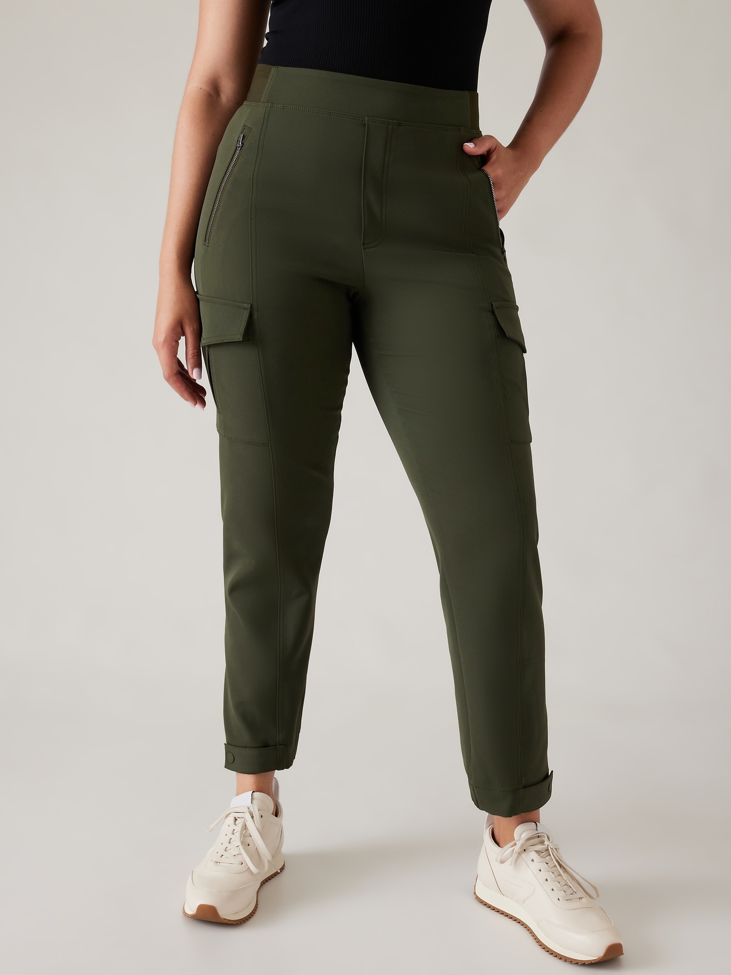 Women's Super Stretchy Cargo Joggers - Olive High Rise Cargo