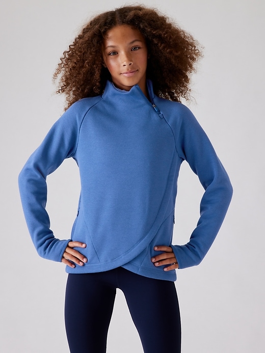 1 of 8 showing, with the color Chrome Blue of product Athleta Girl Cozy Karma Wrap