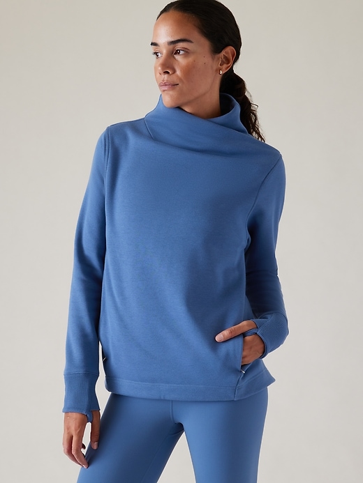 1 of 8 showing, with the color Chrome Blue of product Cozy Karma Twist Neck Sweatshirt