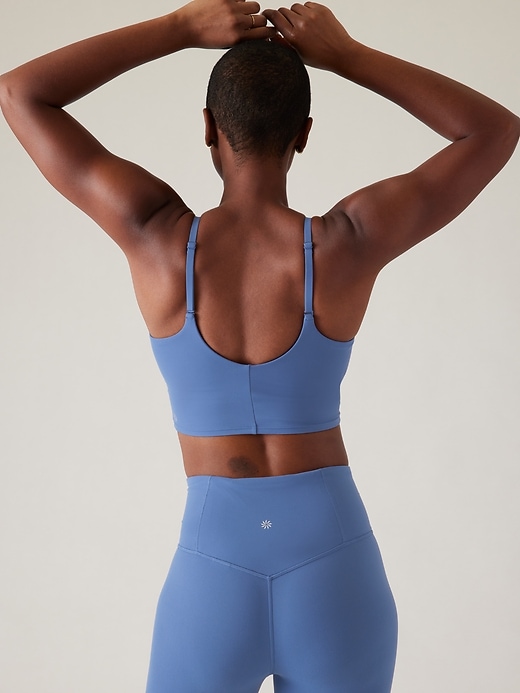 2 of 8 showing, with the color Chrome Blue of product Elation V-Neck Longline Sports Bra A-C