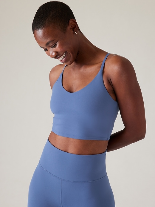 1 of 8 showing, with the color Chrome Blue of product Elation V-Neck Longline Sports Bra A-C
