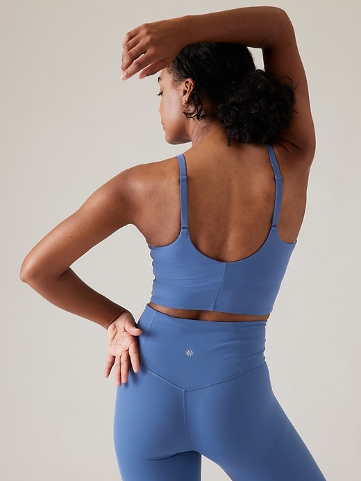 2 of 8 showing, with the color Chrome Blue of product Elation V-Neck LonglineSports  Bra D-DD