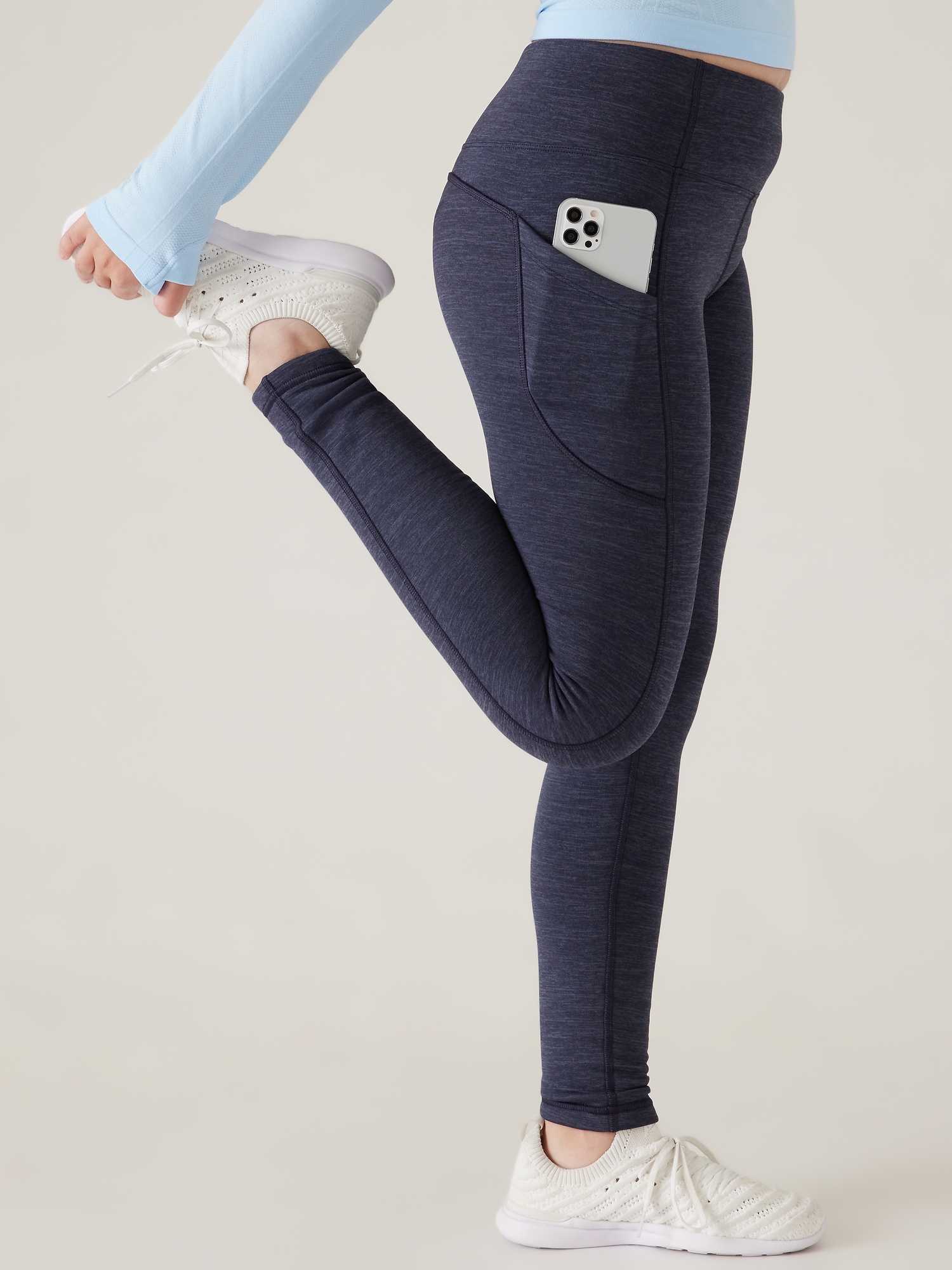 Athleta Girl  Black Polartec Tights Legging Fleece Lined Full