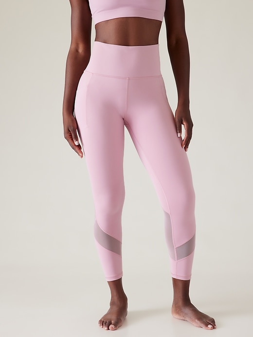 Athleta, Pants & Jumpsuits, Athleta Mesh Contender Powerlift 2 Crop  Tights Blush Pink Violet Womens Xs