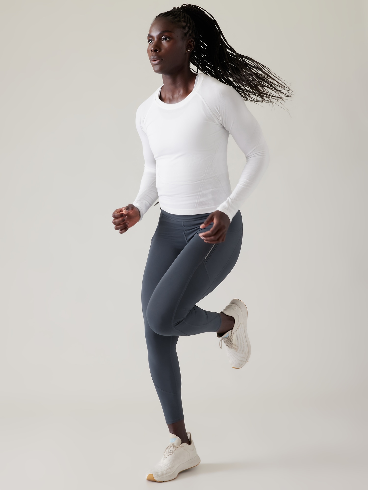 Athleta Rainier 2 in 1 Tight Women Shorts over Leggings Black Tech Pocket  Sz M