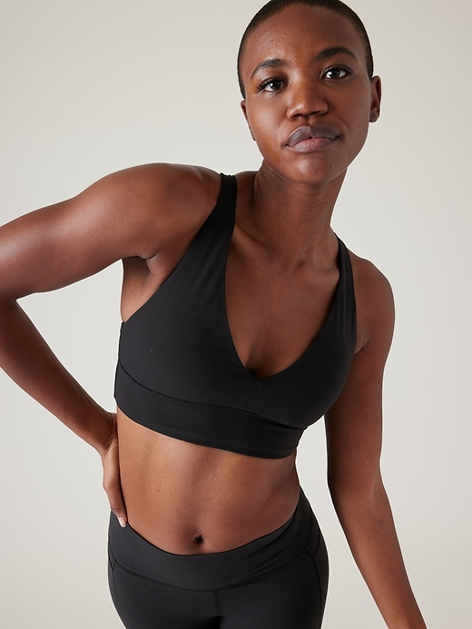 ATHLETA S Aurora Muscle Plunge Bra A-C Black S SMALL Yoga Workout Sports  Top NWT