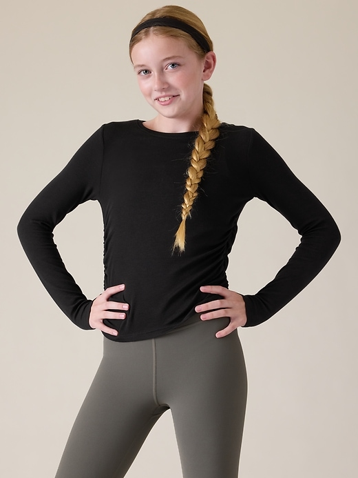 1 of 8 showing, with the color Black of product Athleta Girl Ready and Ruched Rib Top