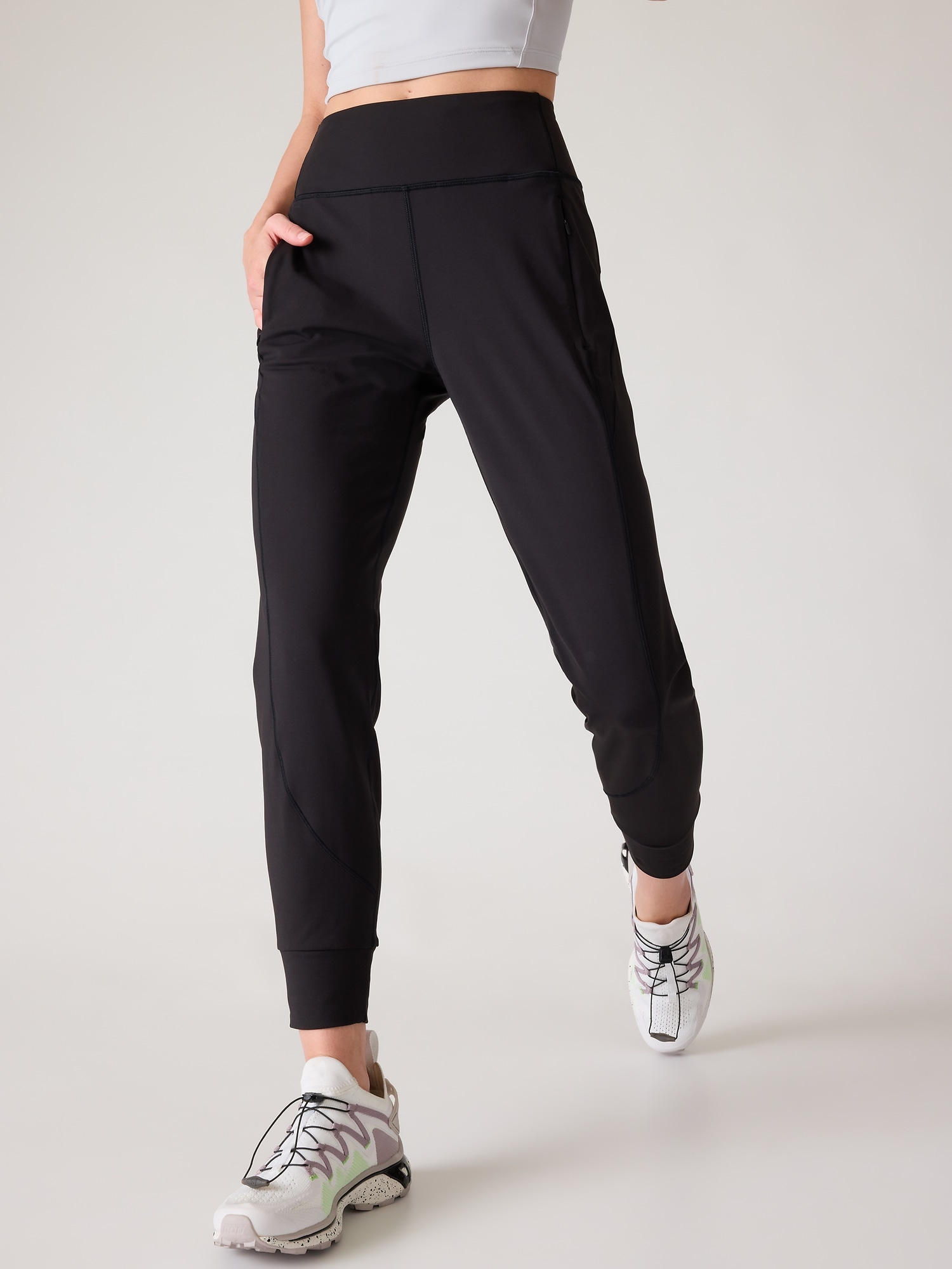 Women's Size 0 ATHLETA Black Tie Bottom Athletic Pants Jogger Zipper Leg  Pocket