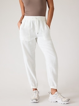 Athleta 100% Linen Solid White Ivory Casual Pants Size 0 (Petite