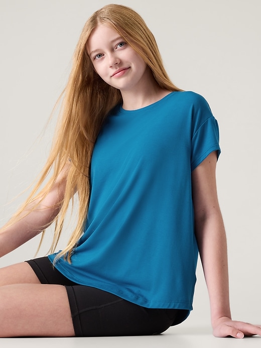 1 of 8 showing, with the color Dark Lapis Blue of product Athleta Girl With Ease Tee