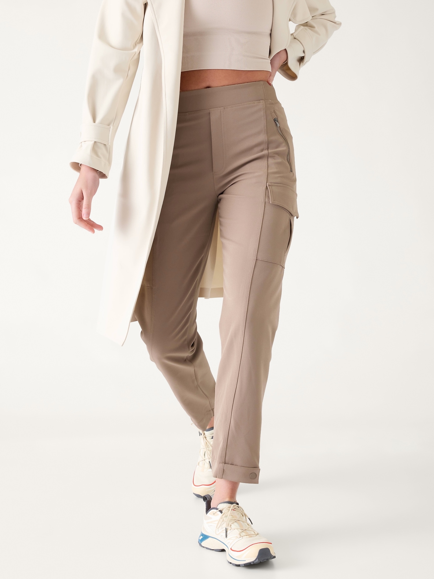 Buy Athleta Cream Endless Mid Rise Taper Trousers from Next Netherlands