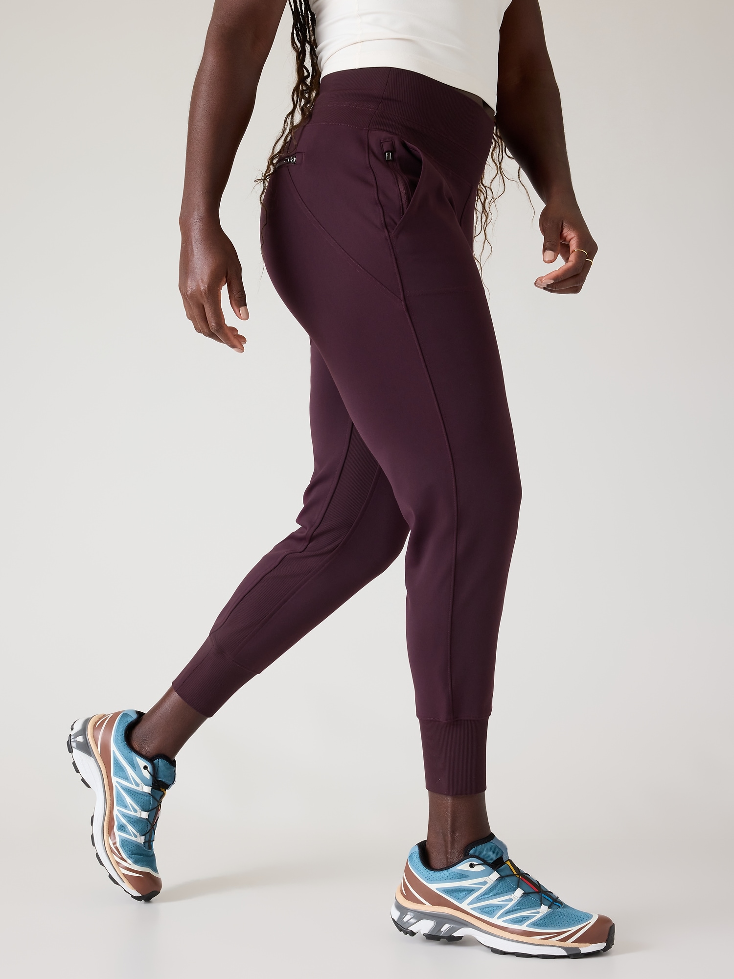 Athleta Venice Velvet Stripe Jogger Pants Womens XS Decadent Chocolate  #631855