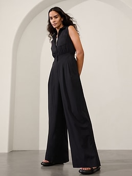 Athleta 0 (XS) Brooklyn Heights Wide Leg Jumpsuit Black Pants