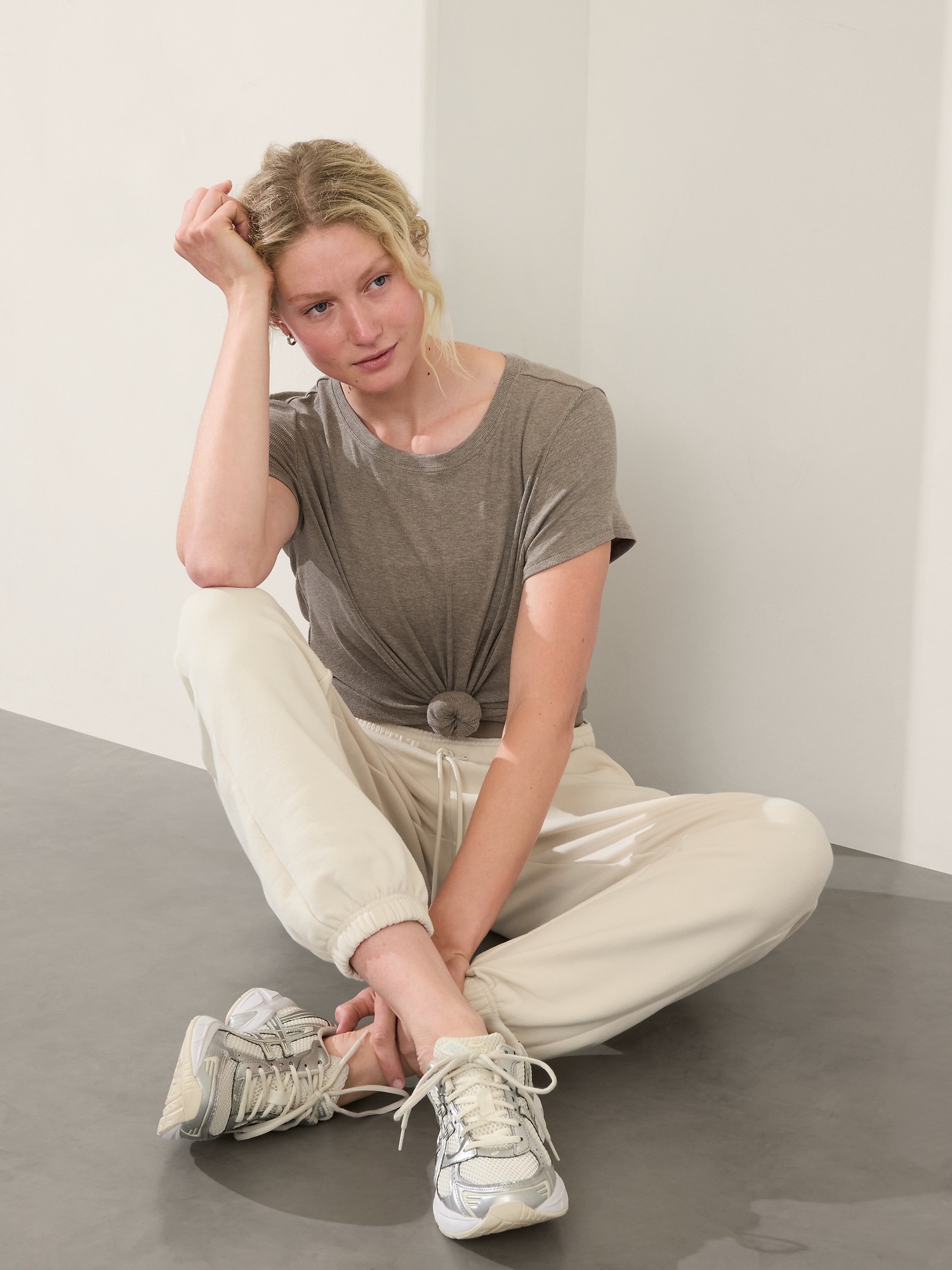Shop Athleta With Ease Rib Tee In Pyrite Heather