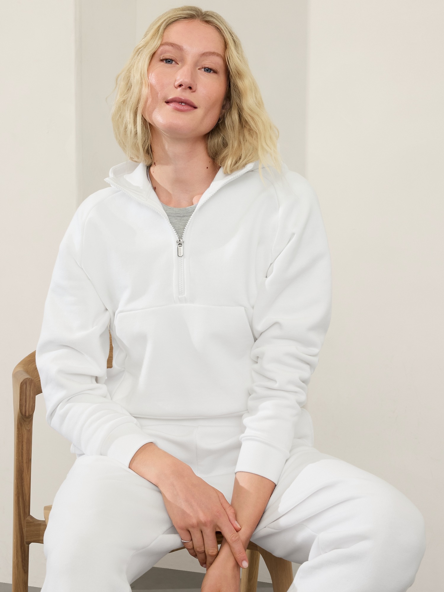 Shop Athleta Forever Fleece 1/2 Zip Hoodie In Bright White