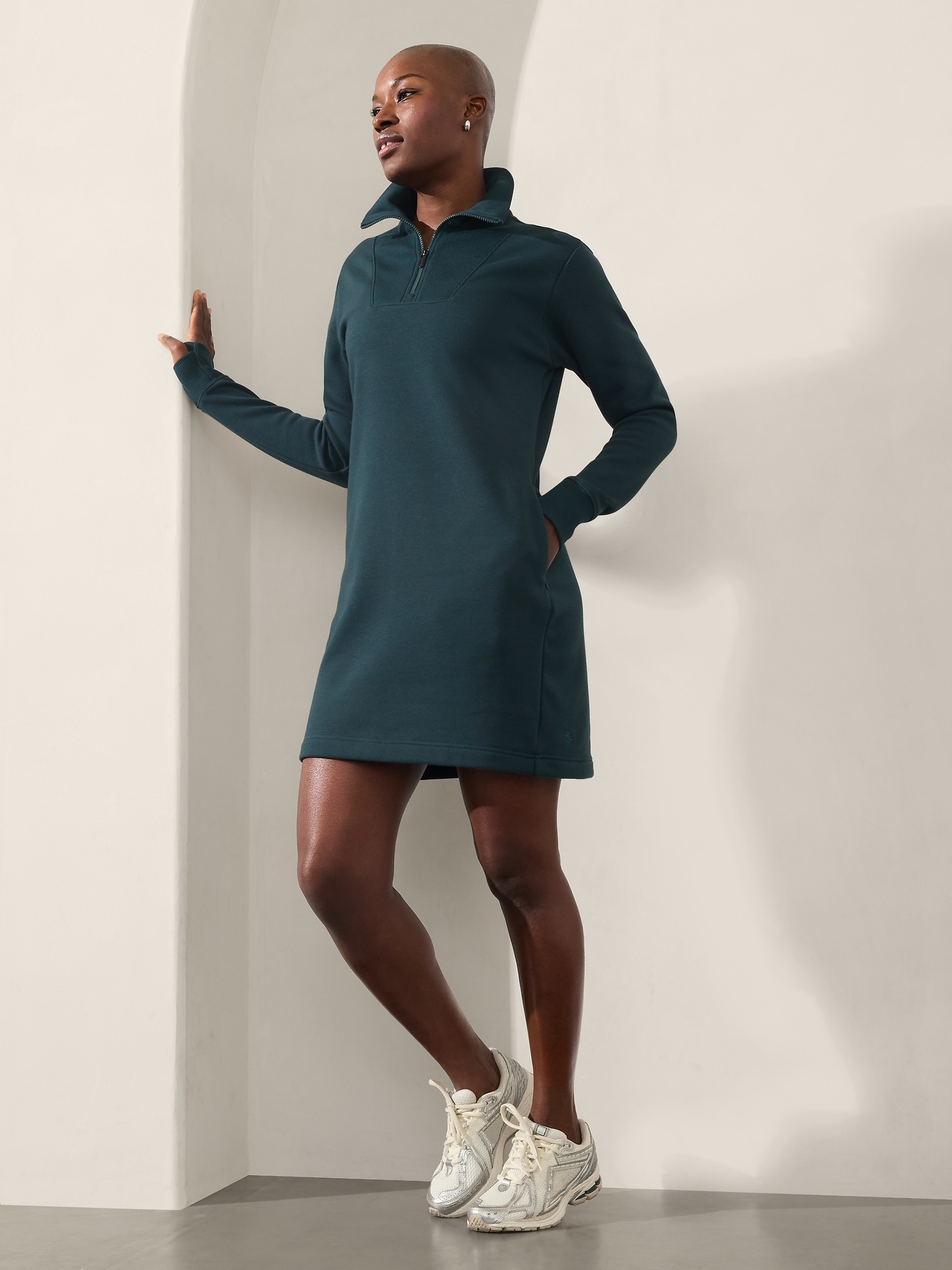 Cozy Karma 1/2 Zip Dress - Green