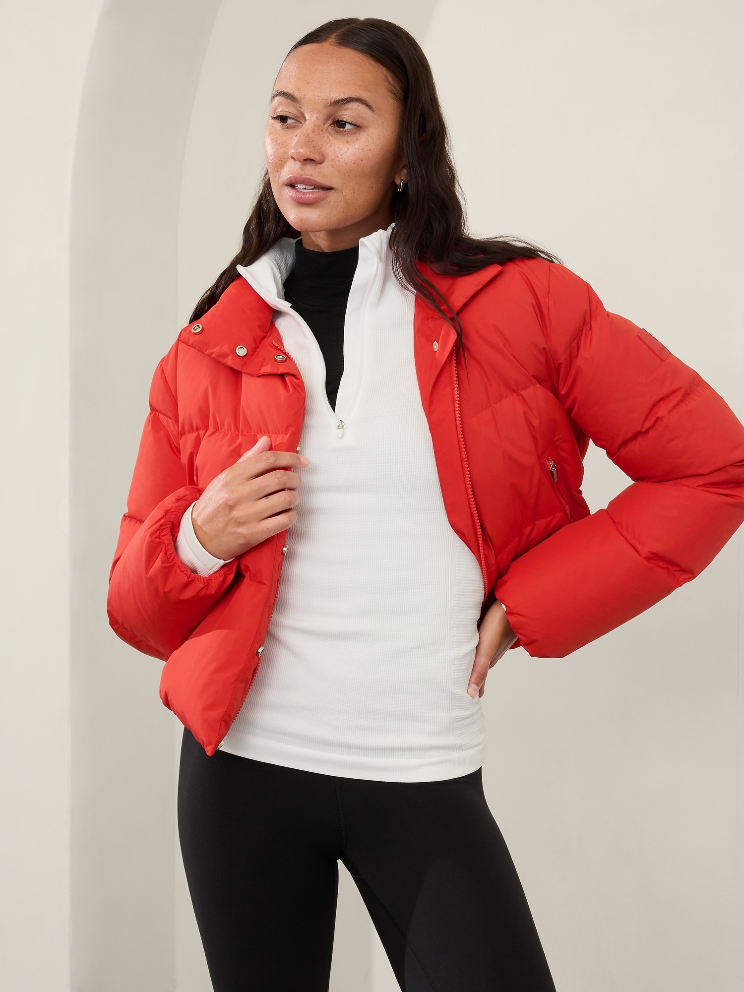 Athleta Summit Cropped Puffer In Cardinal