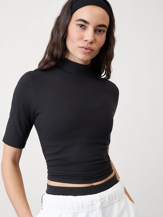 Image number 1 showing, Signature Rib Mock Neck Elbow Sleeve Tee