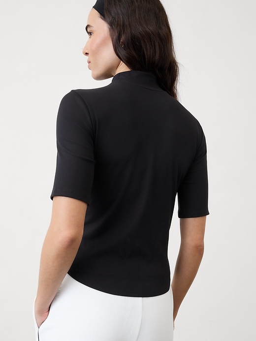 Image number 2 showing, Signature Rib Mock Neck Elbow Sleeve Tee