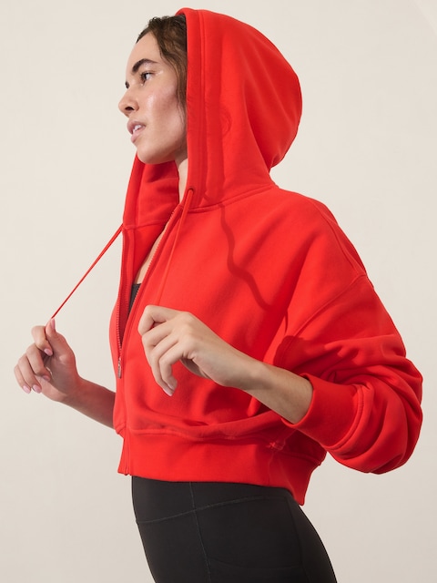 Forever Fleece Crop Full Zip - Red