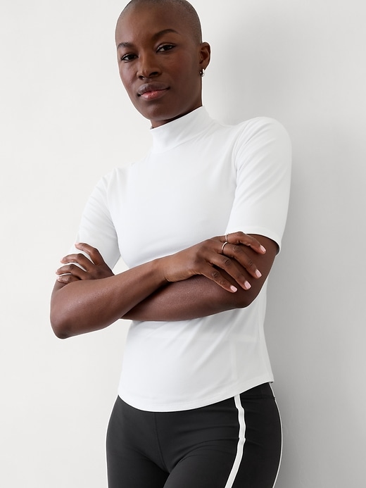 Image number 3 showing, Signature Rib Mock Neck Elbow Sleeve Tee