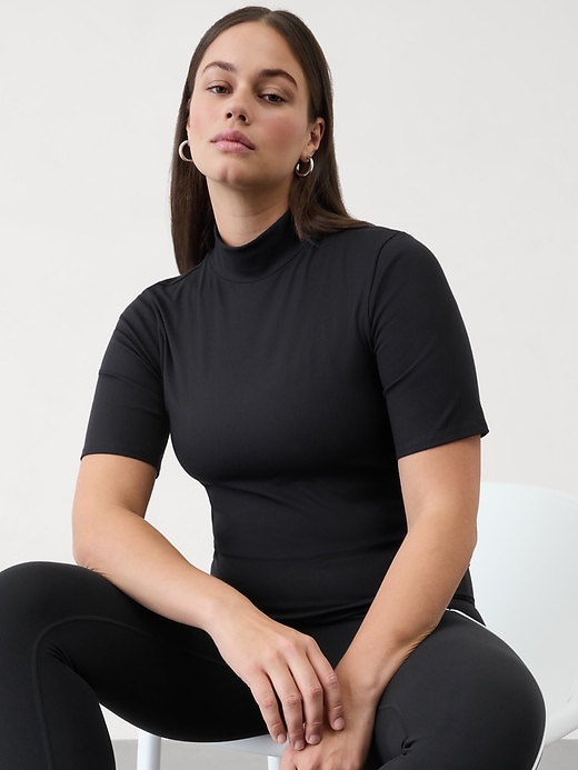 Image number 7 showing, Signature Rib Mock Neck Elbow Sleeve Tee