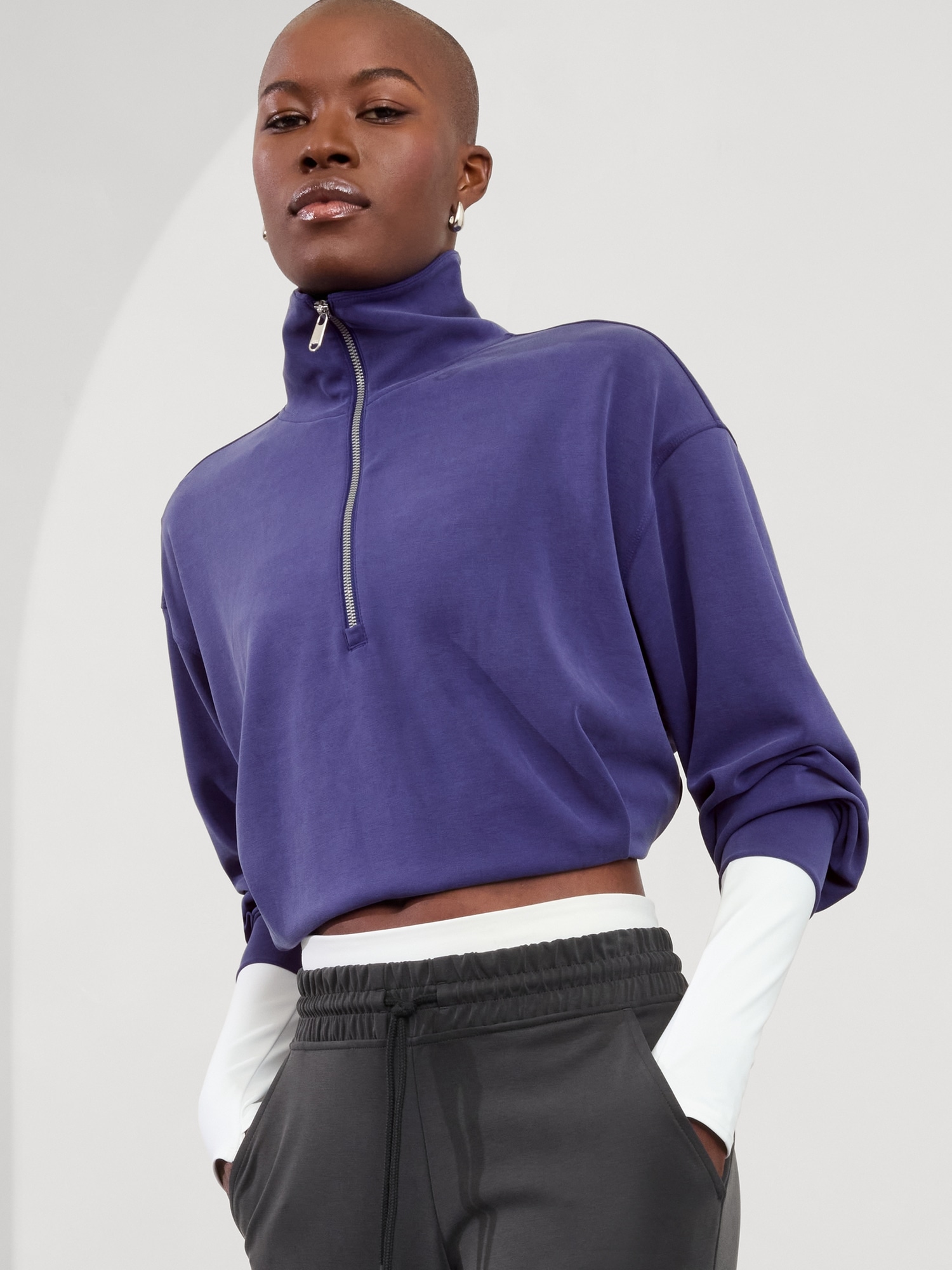 Seasoft 1/4 Zip Bubble Hem Sweatshirt