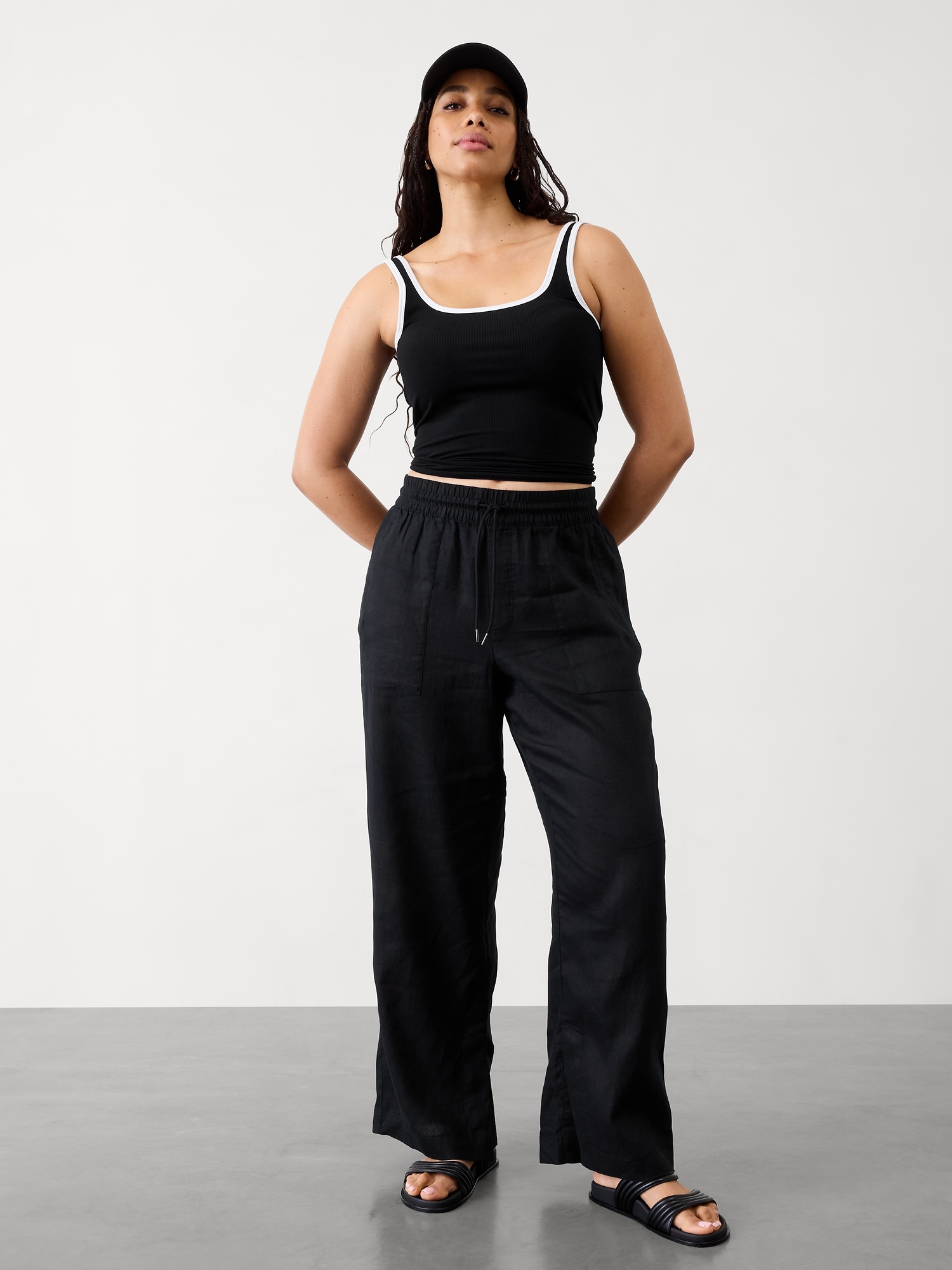 Retreat Linen High Rise Wide Leg Pant - Black