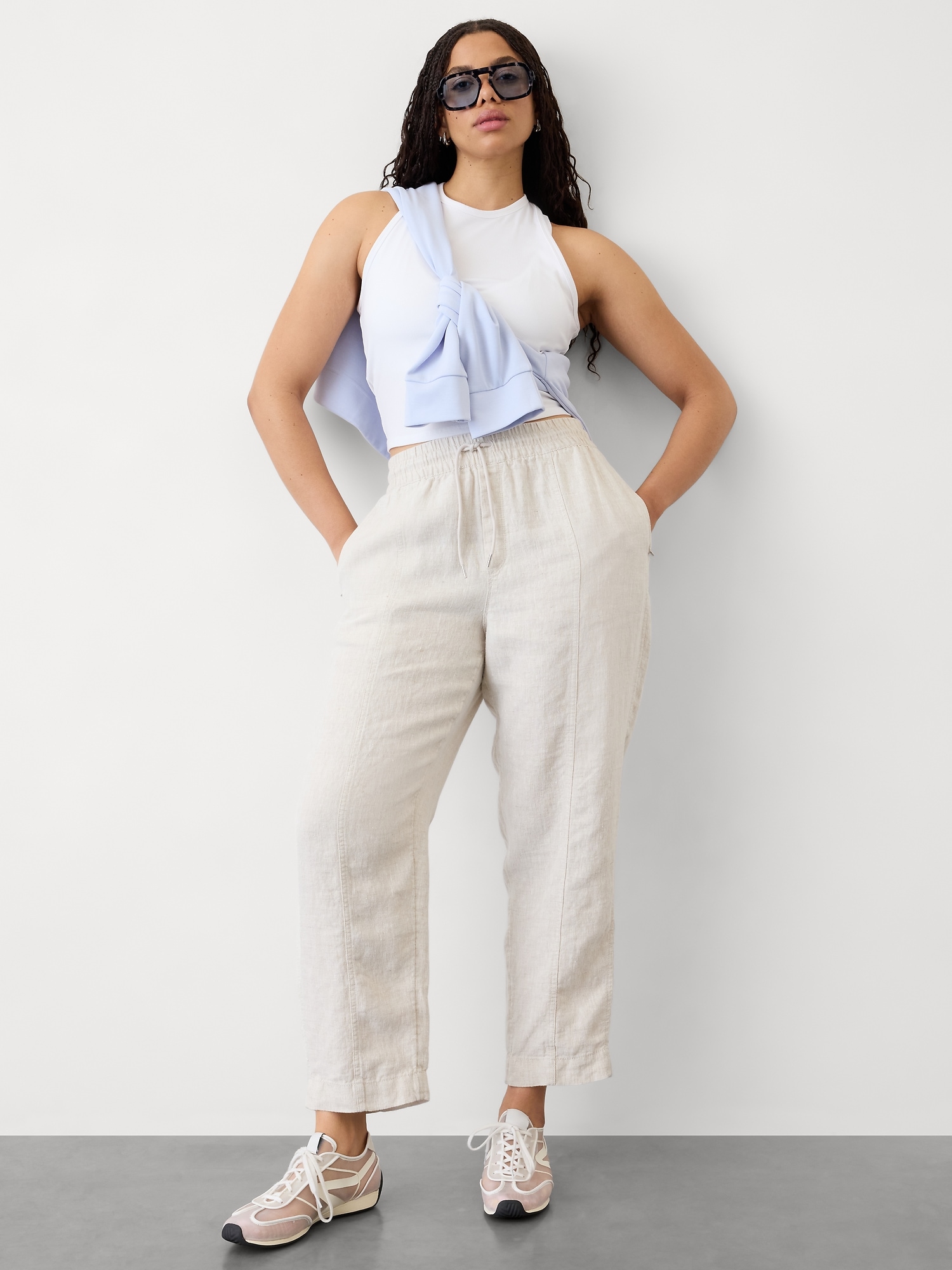 Retreat High Rise Linen Ankle Pant - Beige