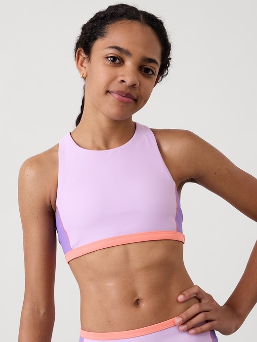 Image number 1 showing, Athleta Girl Reverisble High Neck Colorblock Bikini