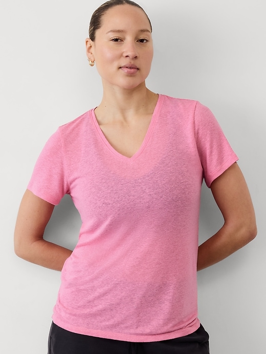 Image number 1 showing, Getaway Linen Blend V-Neck Tee