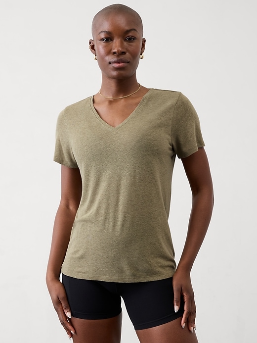 Image number 1 showing, Getaway Linen Blend V-Neck Tee