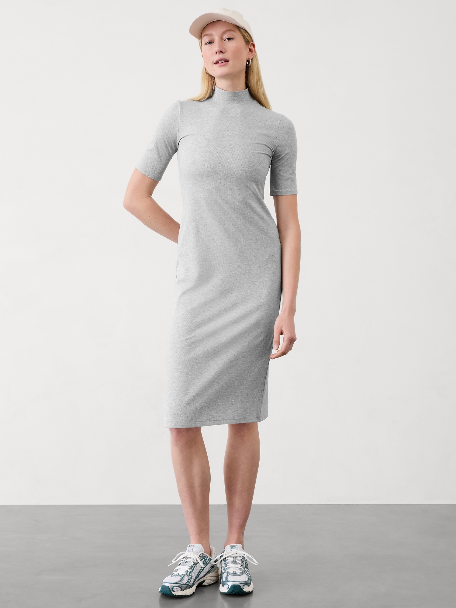 Signature Rib Mock Neck Dress - Gray