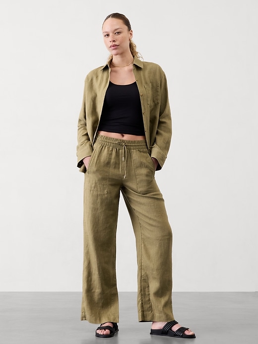 Image number 8 showing, Retreat Linen Mid Rise Wide Leg Pant