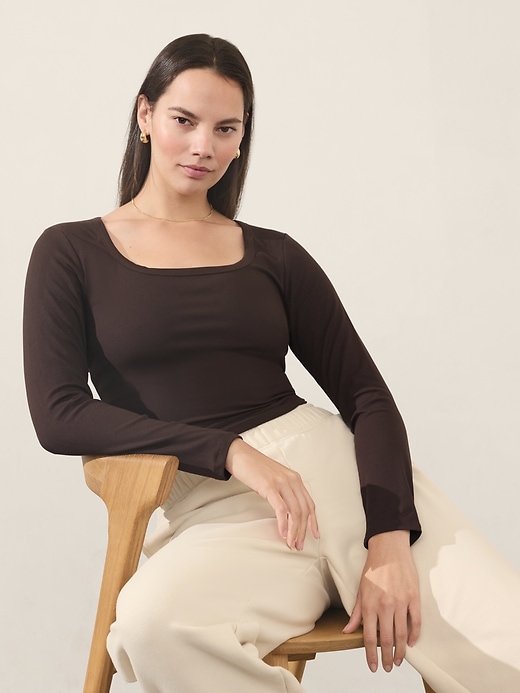 Image number 1 showing, Signature Rib Square Neck Top