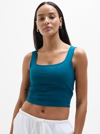 Signature Rib Square Neck Crop Tank