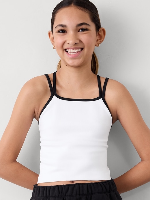 2 of 8 showing, with the color Bright White/Black of product Athleta Girl Rise Above Strappy Crop Tank