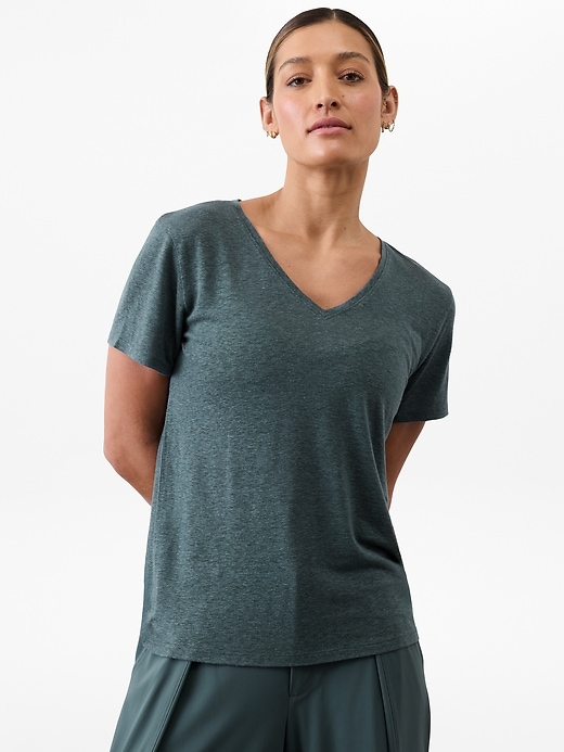 Image number 1 showing, Getaway Linen Blend V-Neck Tee
