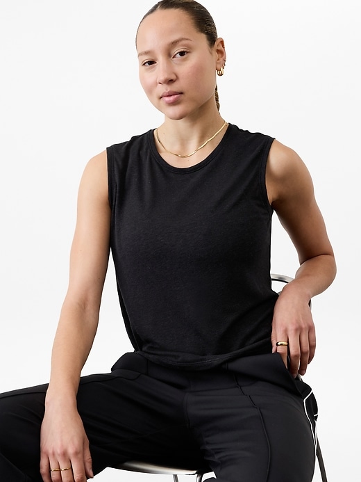Image number 1 showing, Getaway Linen Blend Muscle Tank